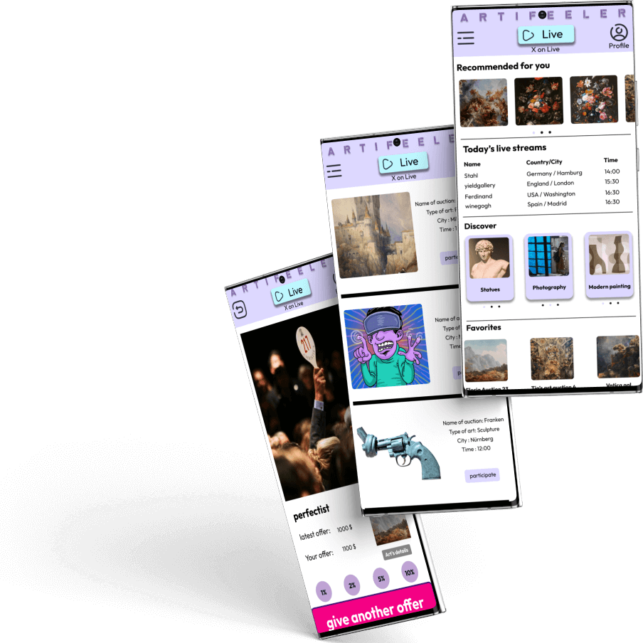 Artifeeler Art auction App Mockup